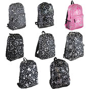 Assorted 17" metallic print backpacks .