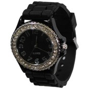 Black Silicone Rhinestone Face Watch