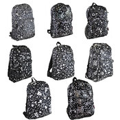 Assorted 17" metallic print backpacks .