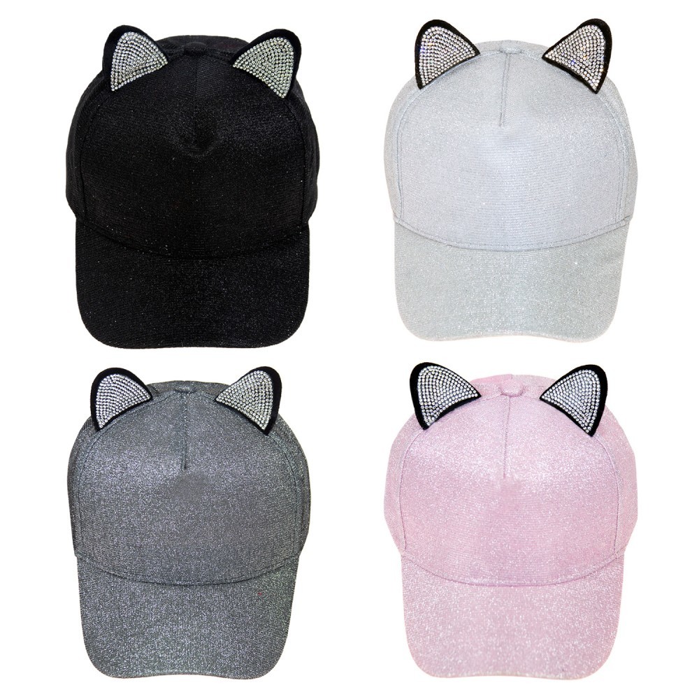 Wholesale Glitter Cat Ears Adjustable Baseball Cap Assorted Colors