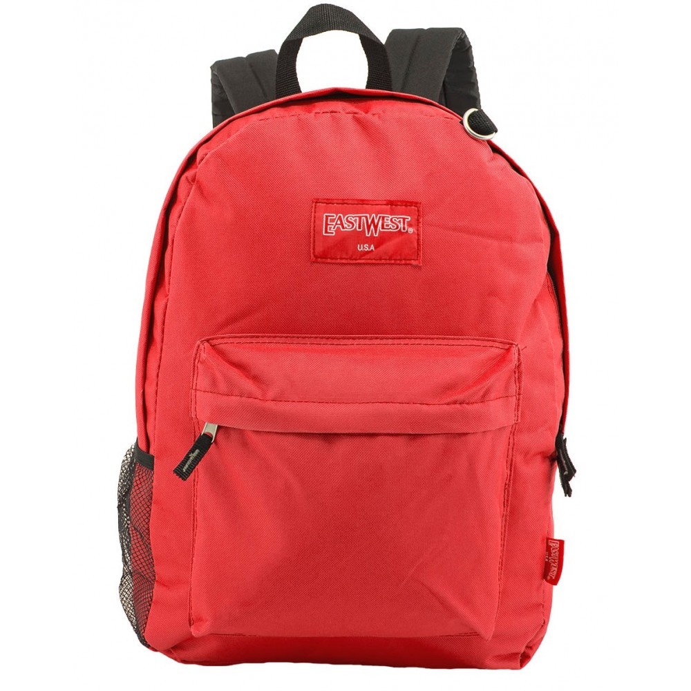 18" Classic Bulk Backpacks with Side Mesh Water Bottle Pocket Red