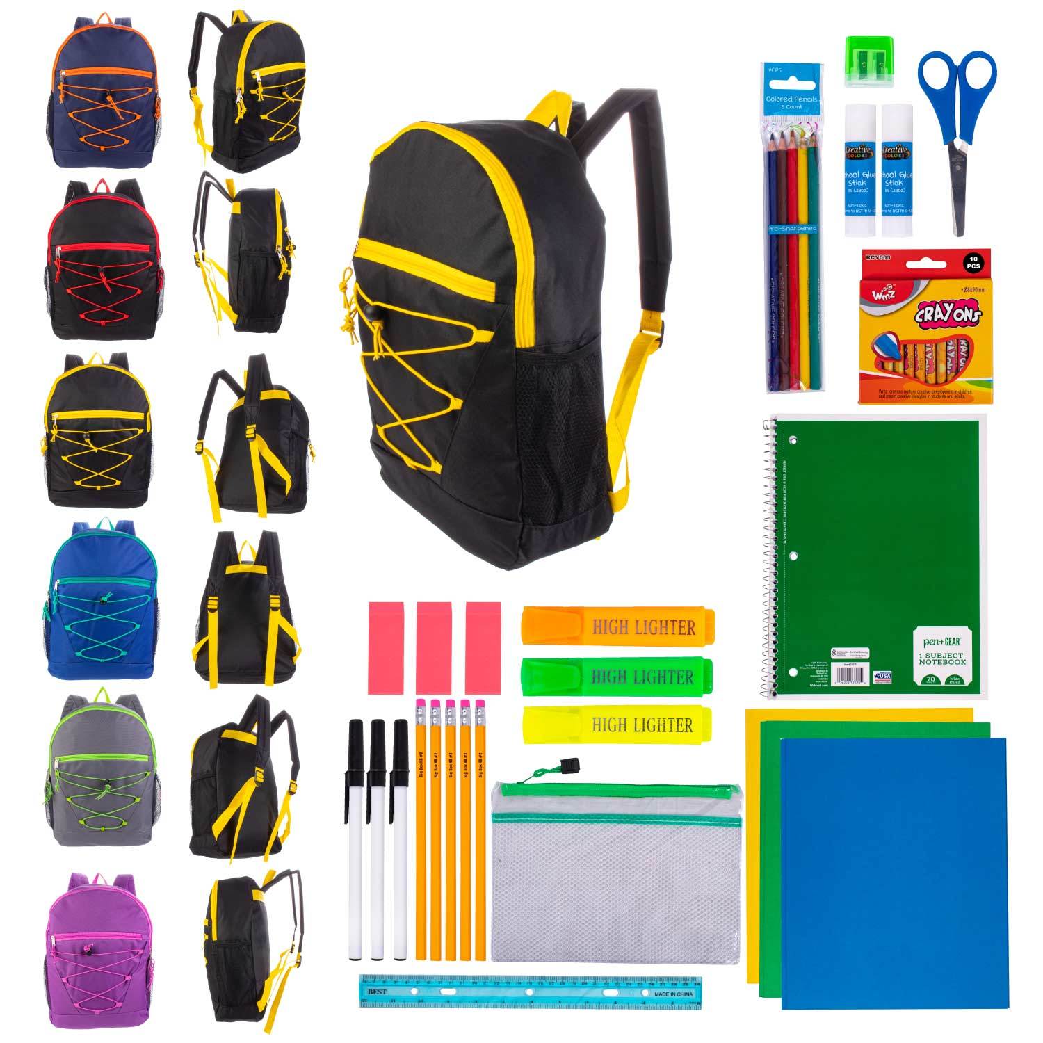 Wholesale 17" Backpack School Supply Kit 24 Count, 39 Piece, Assorted