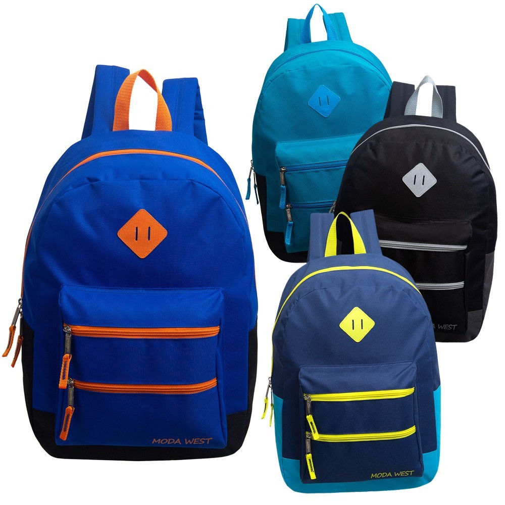 Wholesale 17" Classic Backpack with Dual Zipper Asst Color