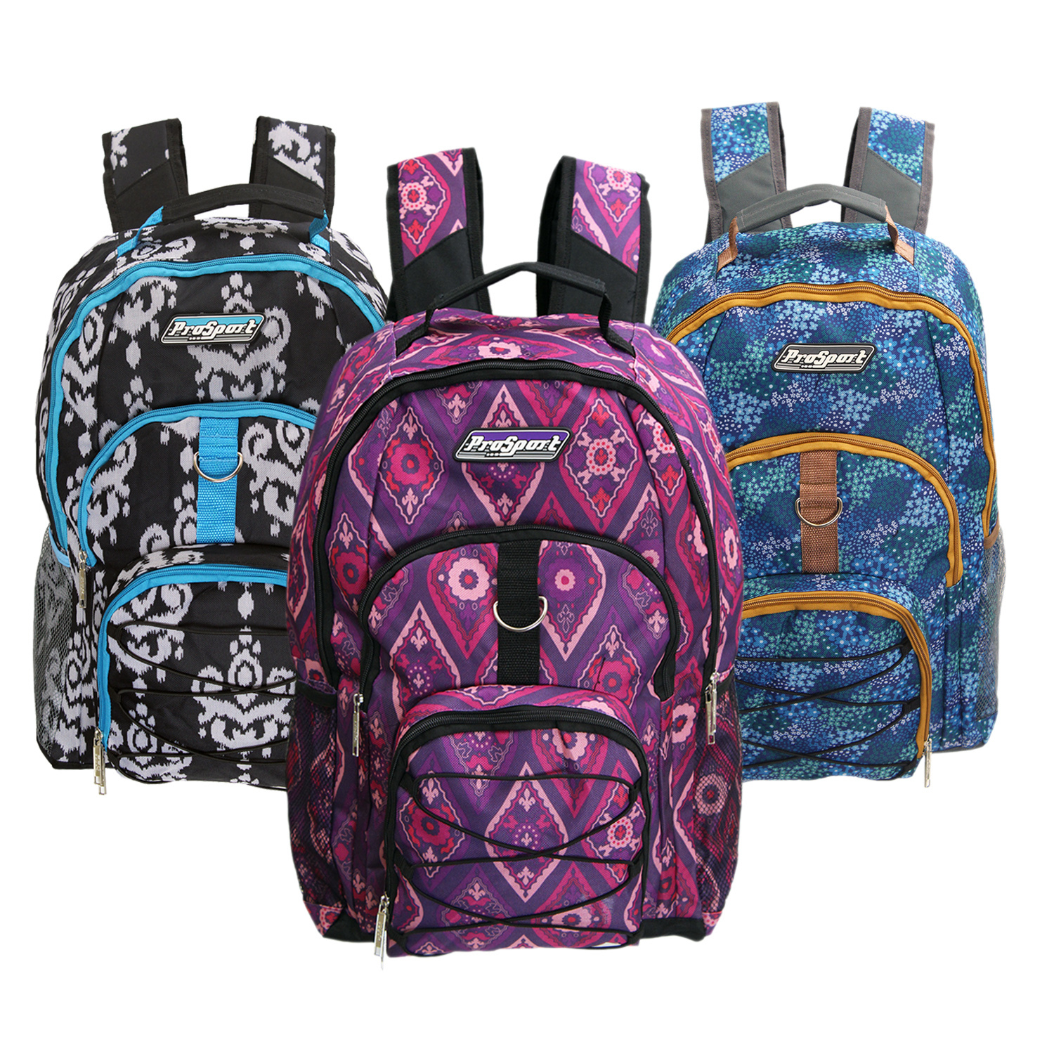 Wholesale 18" 3Pocket Backpacks in 3 Assorted Prints DollarDays