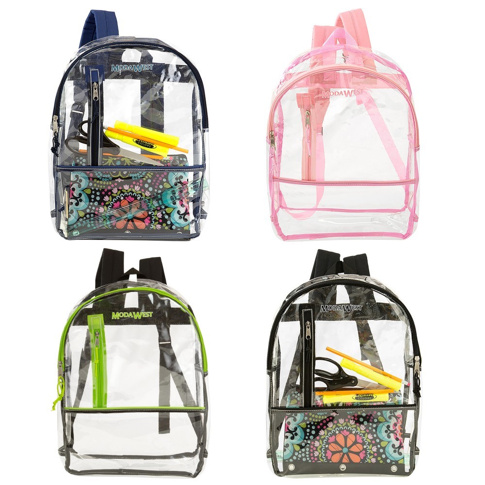 Wholesale 17&quot; Clear Backpack with 4 Assorted Trims (SKU 2325525) DollarDays