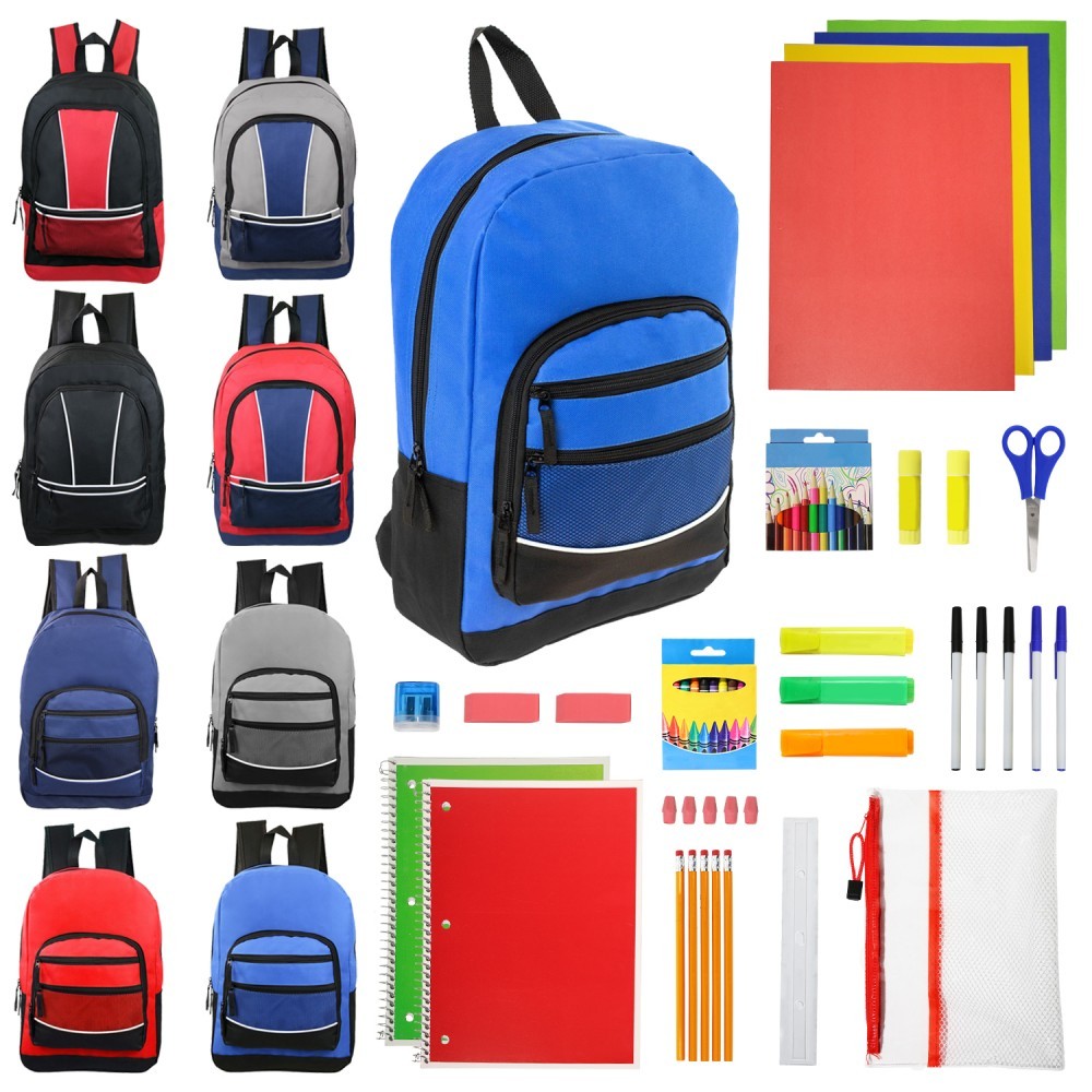 Wholesale 17" Bulk Backpacks, 8 Assorted Styles, with 52 pc