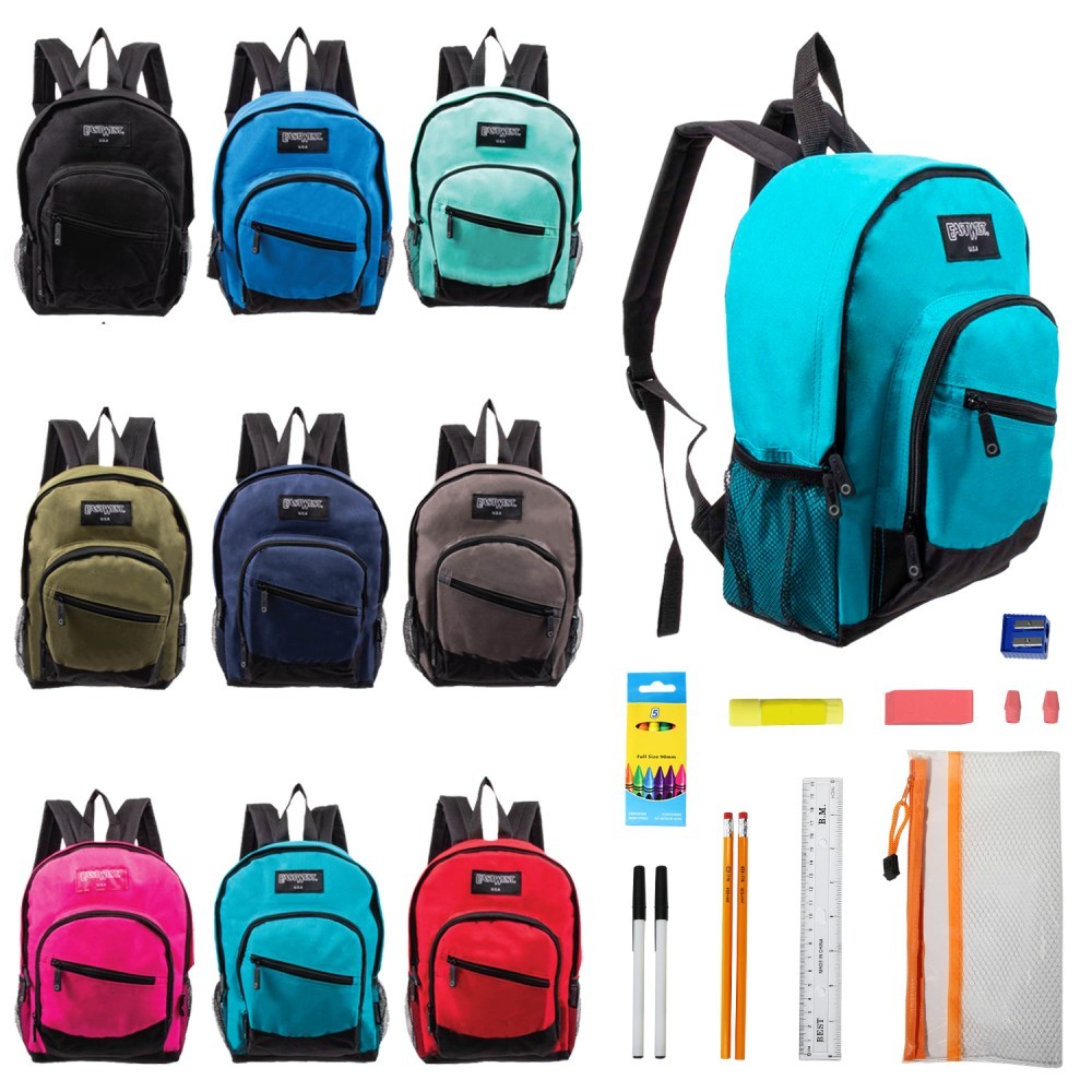 Wholesale 13" Bulk Backpacks with 16 Piece School Kits (SKU 2356110