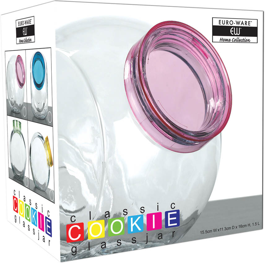 Wholesale Glass Cookie Jar W / Assorted Color Lids 1.5 L(216x.29)