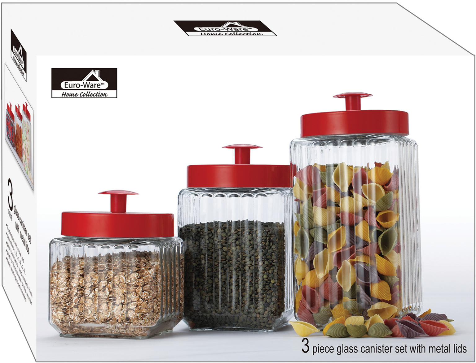 Wholesale 3 Pc Glass Cannister Set With Metal Lids(60x.74)
