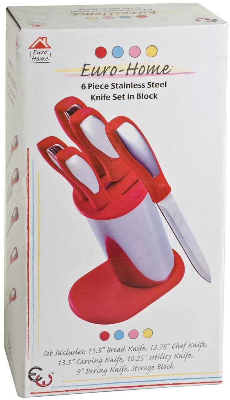 Wholesale 6 Piece Stainless Steel Knife Set In Block - Red(6x.98)