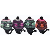 Womens Neon Ear Cover Knit Hat 4 Black With Neon Colors