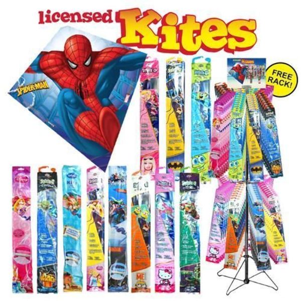 Bulk Licensed Kites 144 Assorted, Display Included