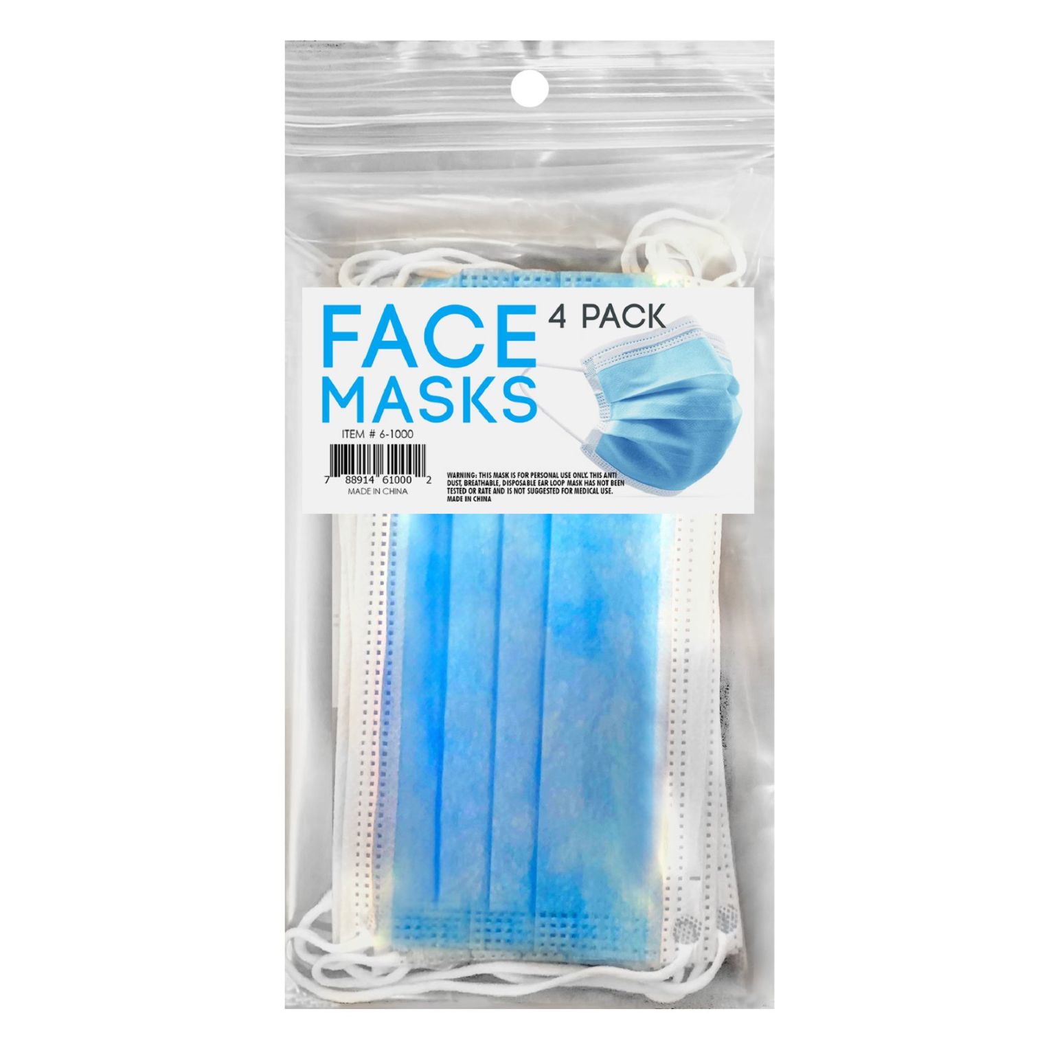 Bulk Disposable Face Masks in 4 Pack with Display