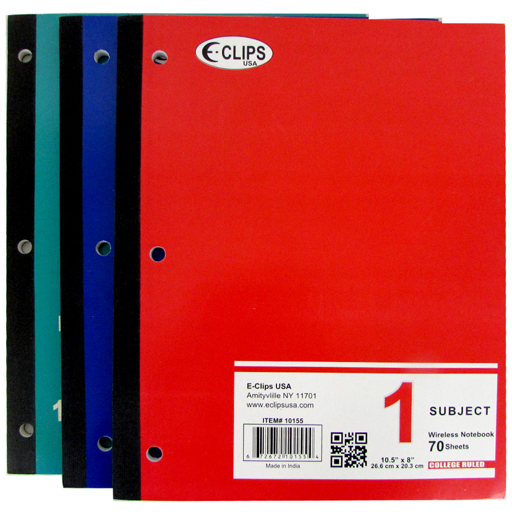 Wholesale 1 Subject Wide Ruled Wireless Notebook - 70 Sheets(48xalt=