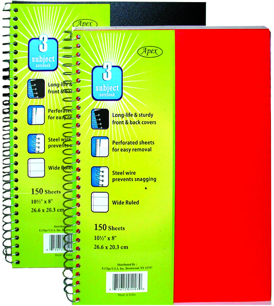 Plastic Poly Note Book - 3 Subject - 150 Sheets-10.5