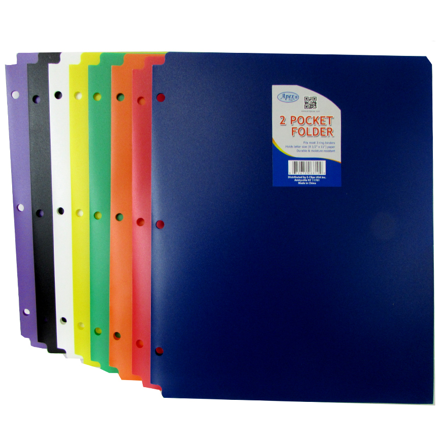 Apex Poly 2 Pocket Folder Assorted Colors, 3 Hole Punched