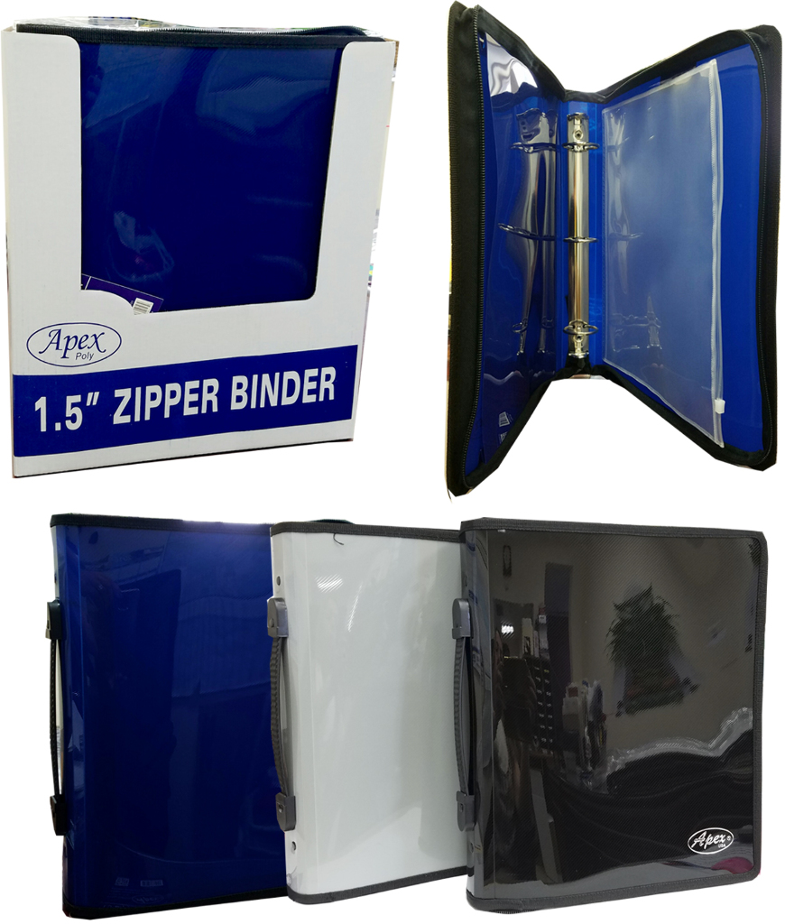 Wholesale 1.5" 3 Ring Zipper Binder in Assorted Colors (SKU 1982016