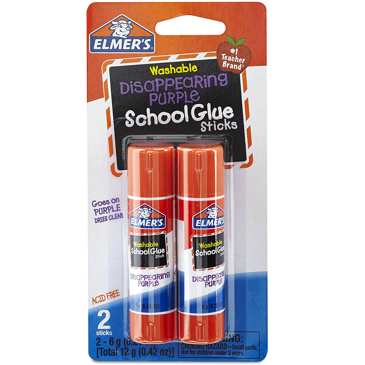 Elmer's Purple School Glue Stick Washable, 0.21 oz each, Dries Clear