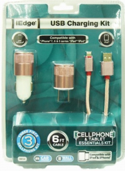 3 In 1 iPhone Charging Kit With 6Ft Braided Cable + 1 Port W(48x.23)