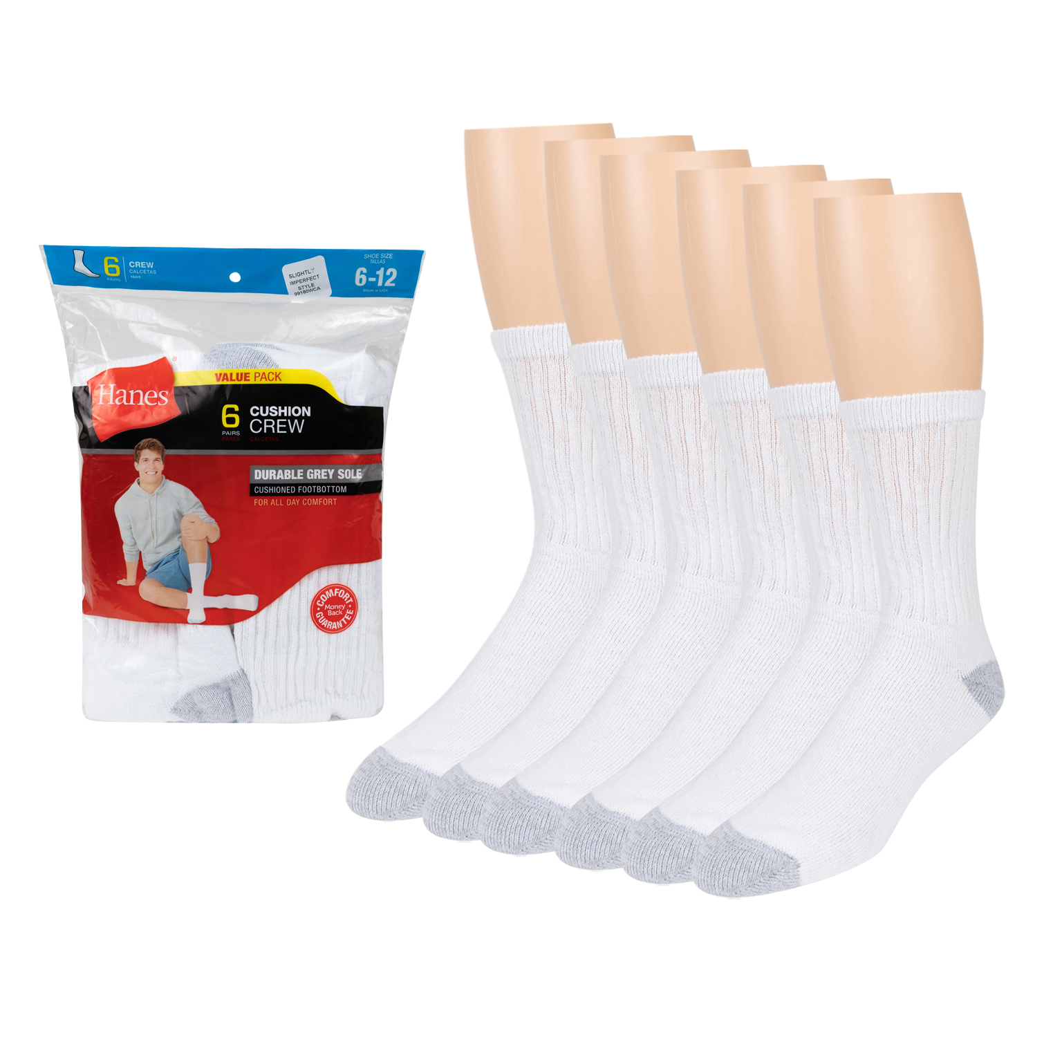 Wholesale Hanes Slightly Imperfect Men's Crew Socks White (SKU