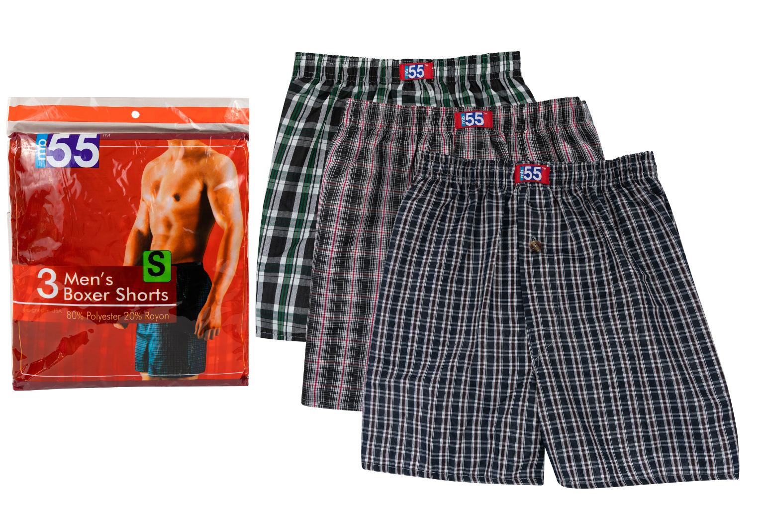 Wholesale Mb55 Men's Boxers Plaid, Large, 3 Pack DollarDays