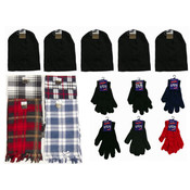 Winter Beanie Hats, Gloves, and Plaid Scarves