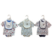 Infant Boy's 3-Piece Diaper Shirt Sets w/ Bibs