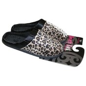 Ladies Slippers Velvet Leopard with Satin Trim