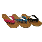 Women's Thong Sandals w/ Solid Floral Adornment
