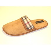 Men's Slip-On Slippers with Plaid Trim