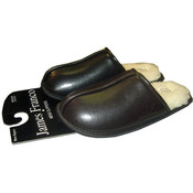 Men's Black Leather Slippers