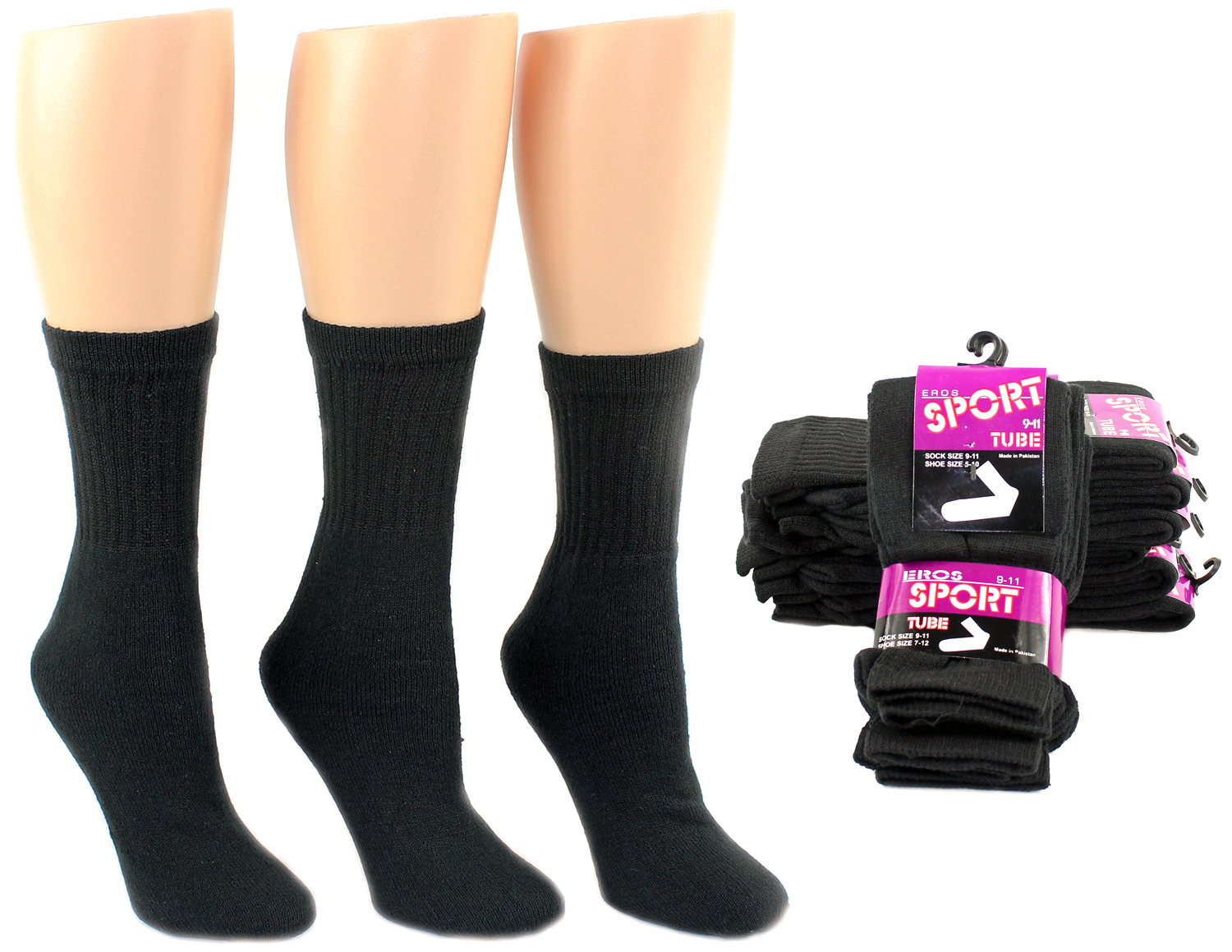 Wholesale Women's Black Athletic Tube Socks Size 911 (SKU