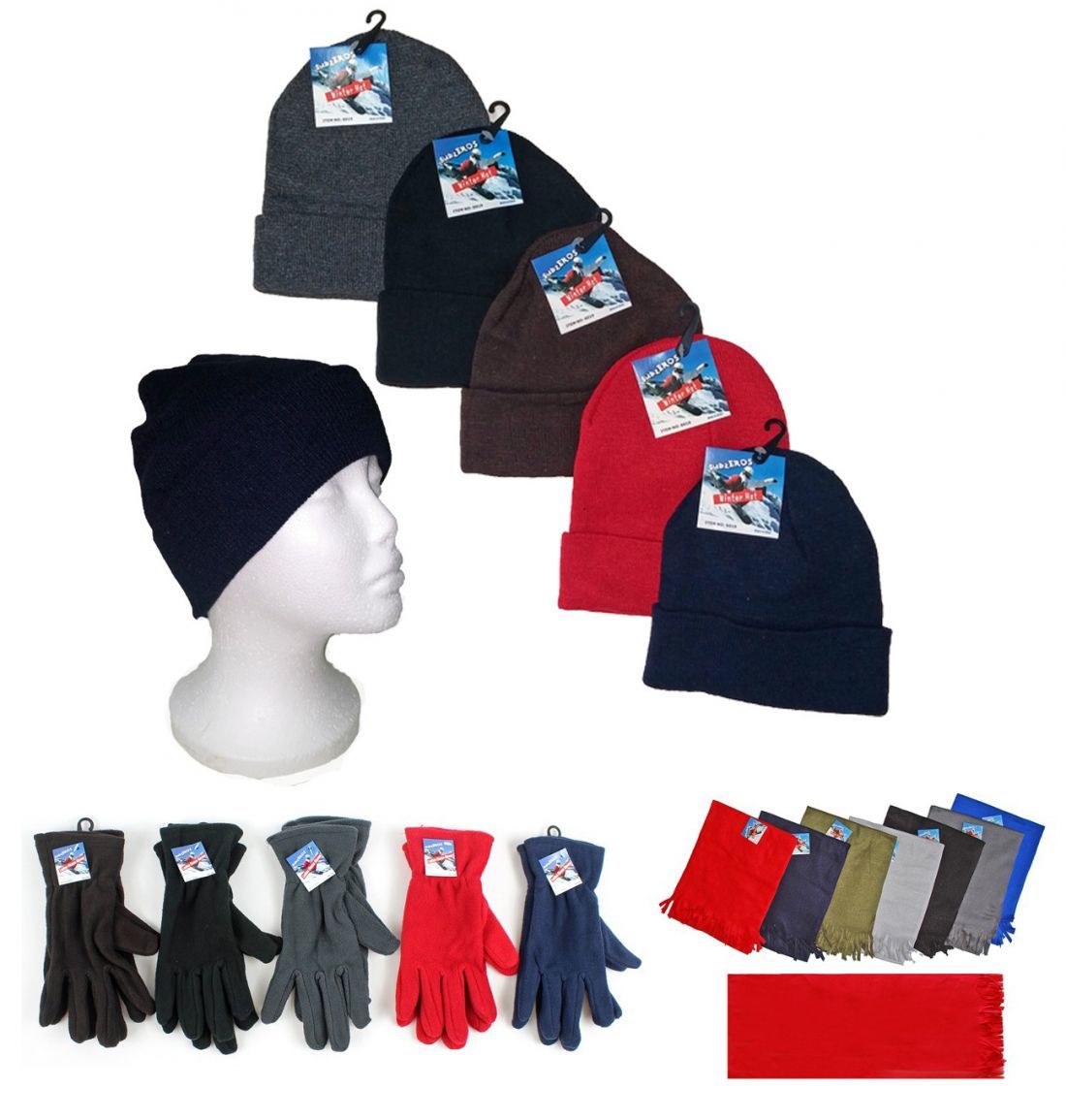 Bulk Women's Knit Hats, Fleece Scarves & Fleece Glove Combos