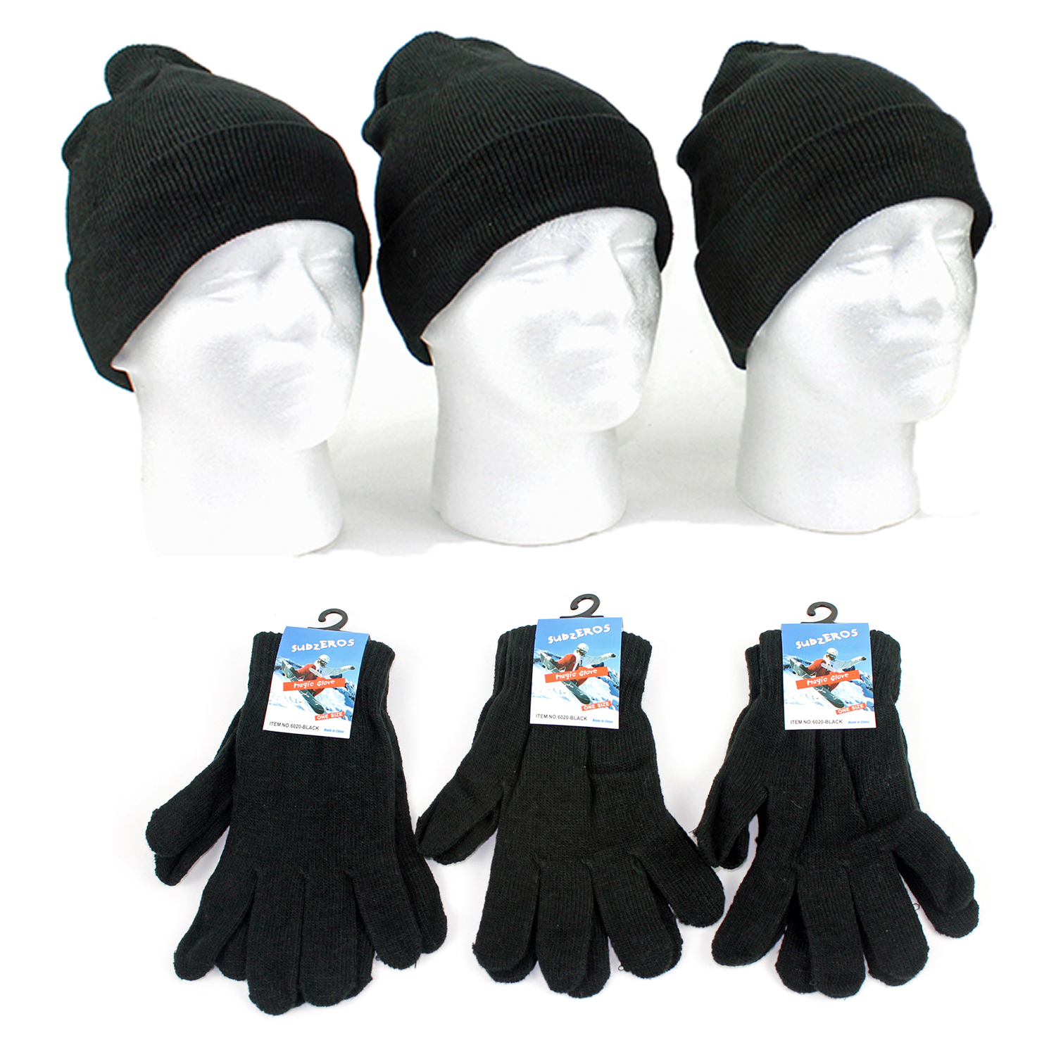 Wholesale Winter Knit Hats and Gloves Black Only (SKU 428350) DollarDays