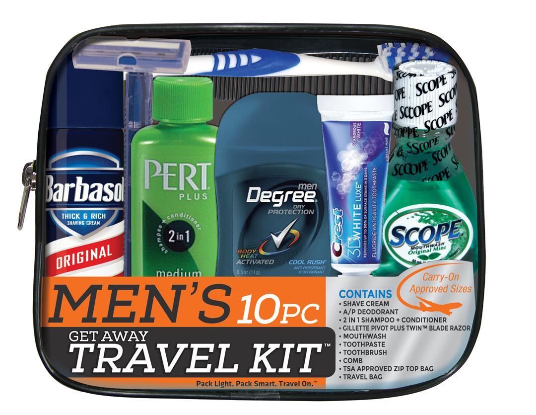 Wholesale Men's Travel Hygiene Kits in Zipped Pouch 9 piece