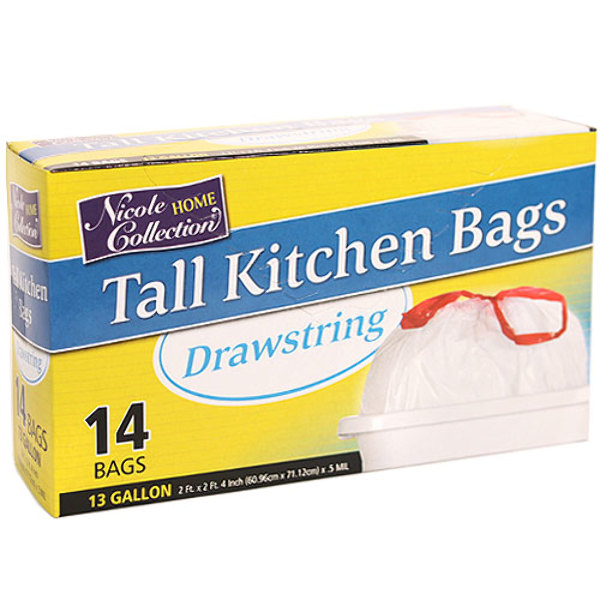 13 Gallon Tall Kitchen Drawstring Trash Bags 14Packs Nicole Home Collection