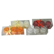 3 Piece Candle Set In Glass Cup - 4 Asst
