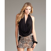 Forplay Inc. Halter Top w/Deep Plunging Cowl Neck- Black, Large Wholesale Bulk