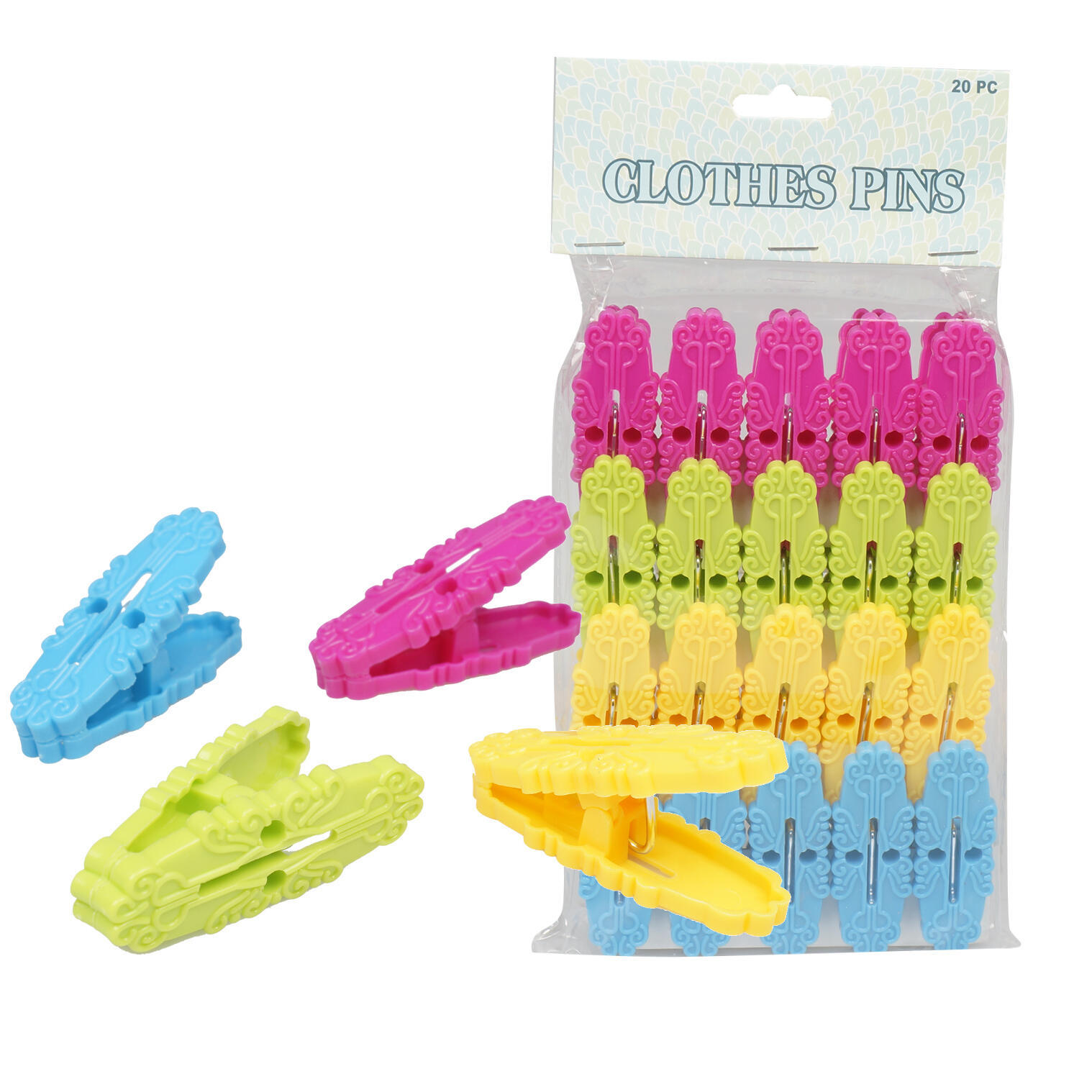 Wholesale Plastic Patterned Clothes Pins 20 Count (SKU 2332376