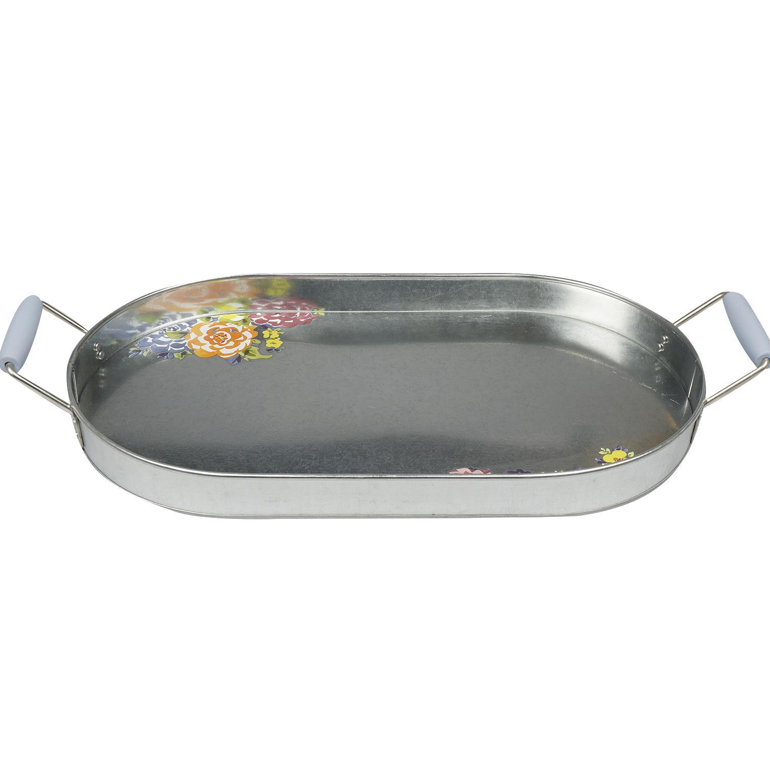 Wholesale Serving Trays Floral, Steel, Oval, 20"
