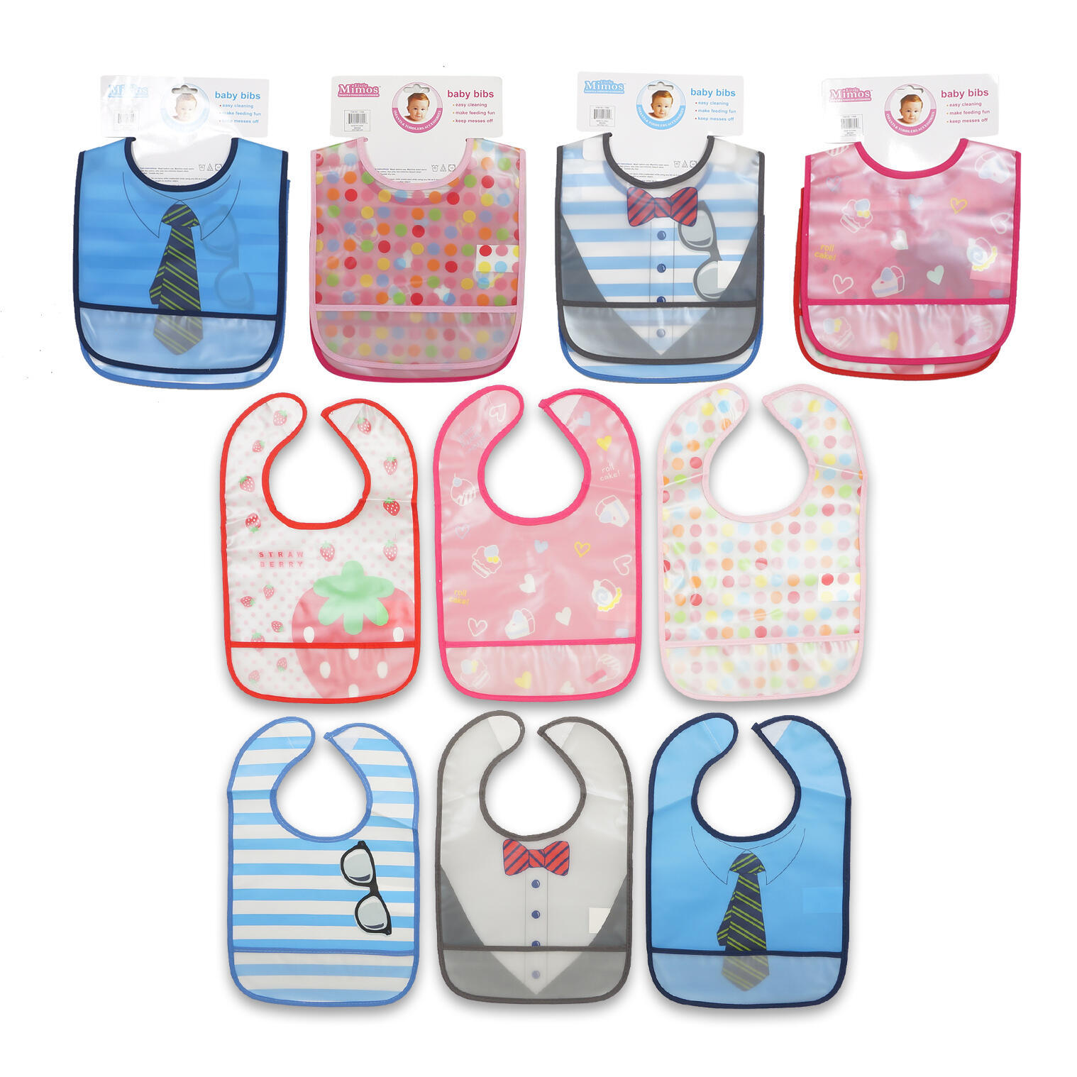 Wholesale Little Mimos Plastic Baby Bib 2 Pack Assorted Styles (SKU