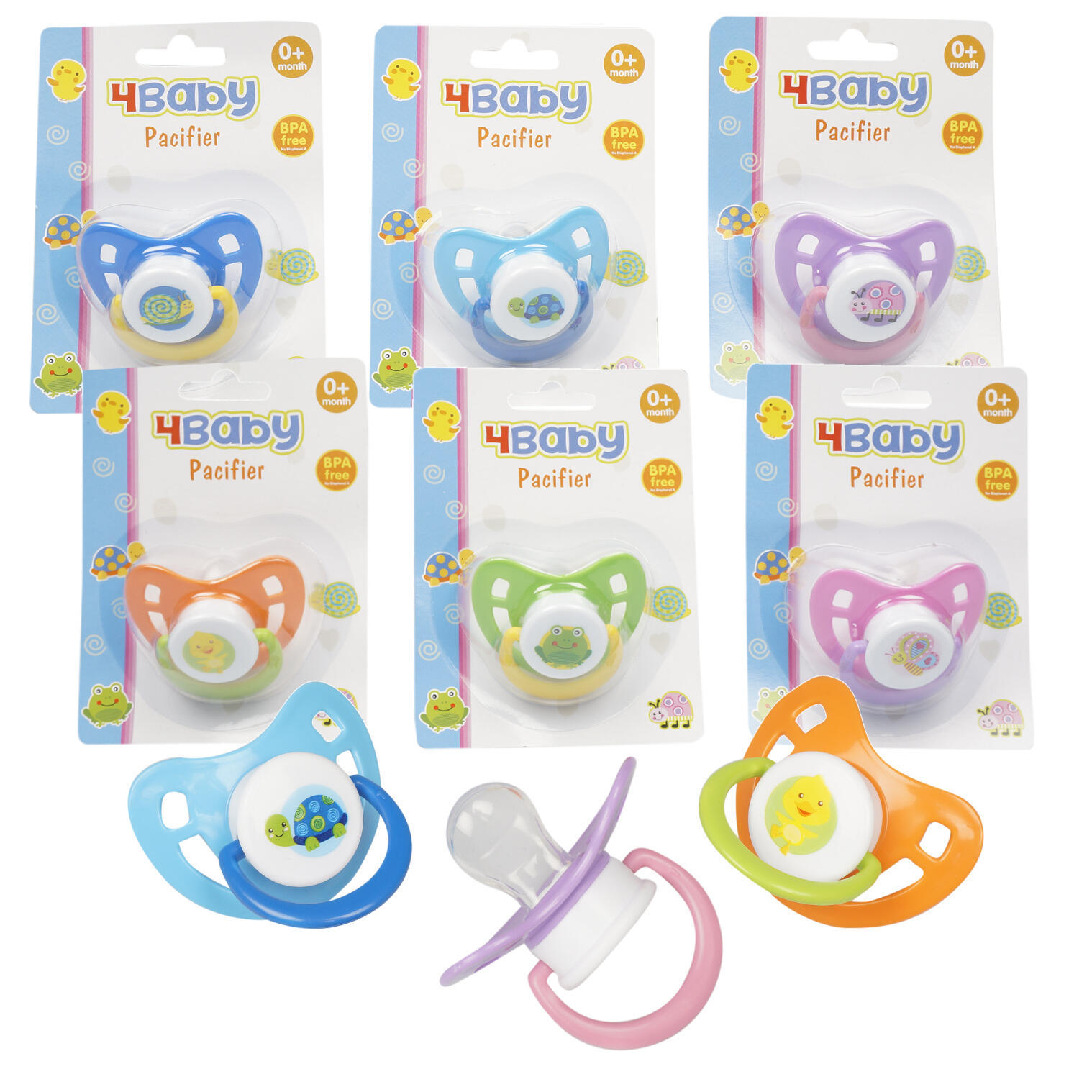 Wholesale Individually Carded Silicone Pacifier Assorted Colors