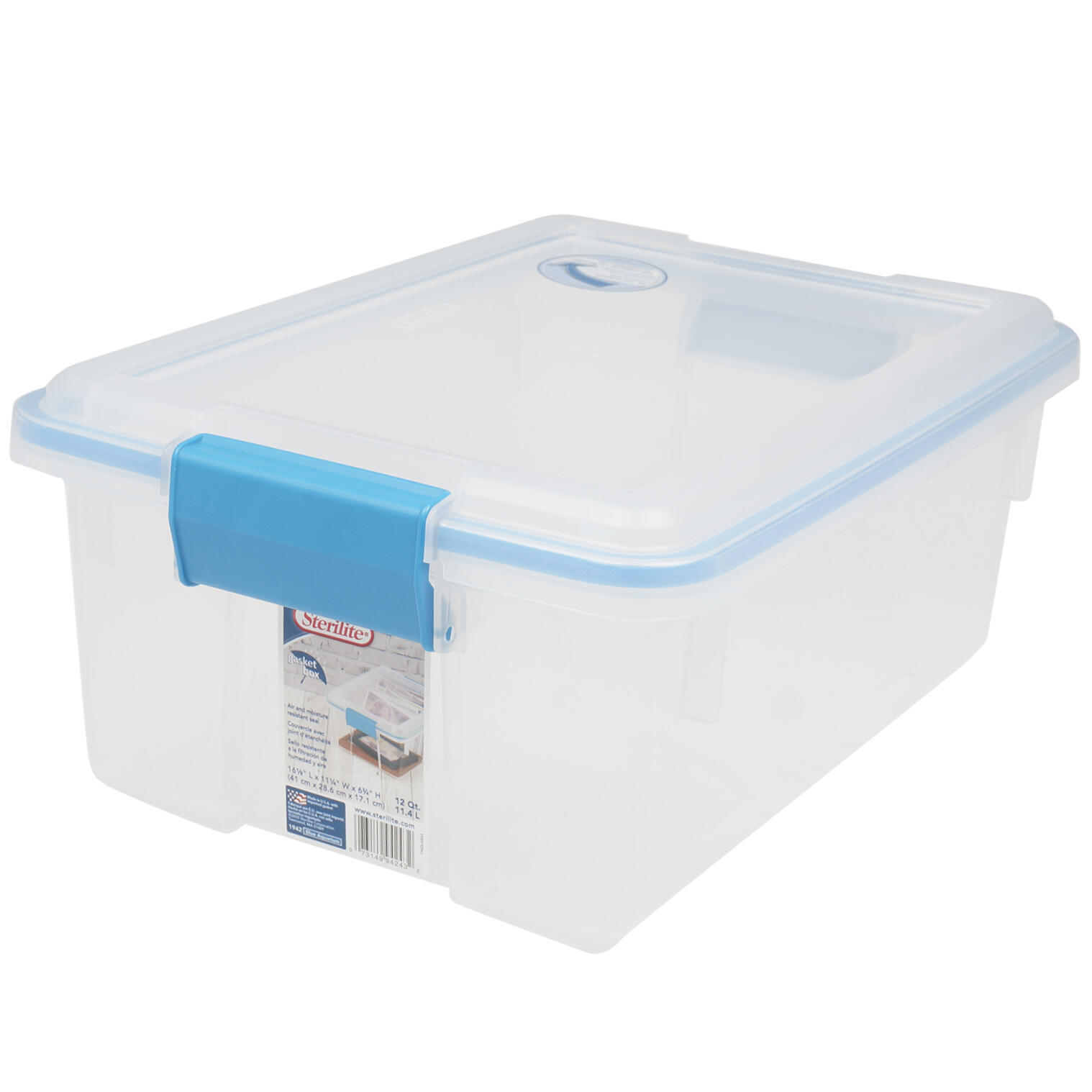 Wholesale 12 Quart Clear Storage Box with Blue Handles (SKU 2338550