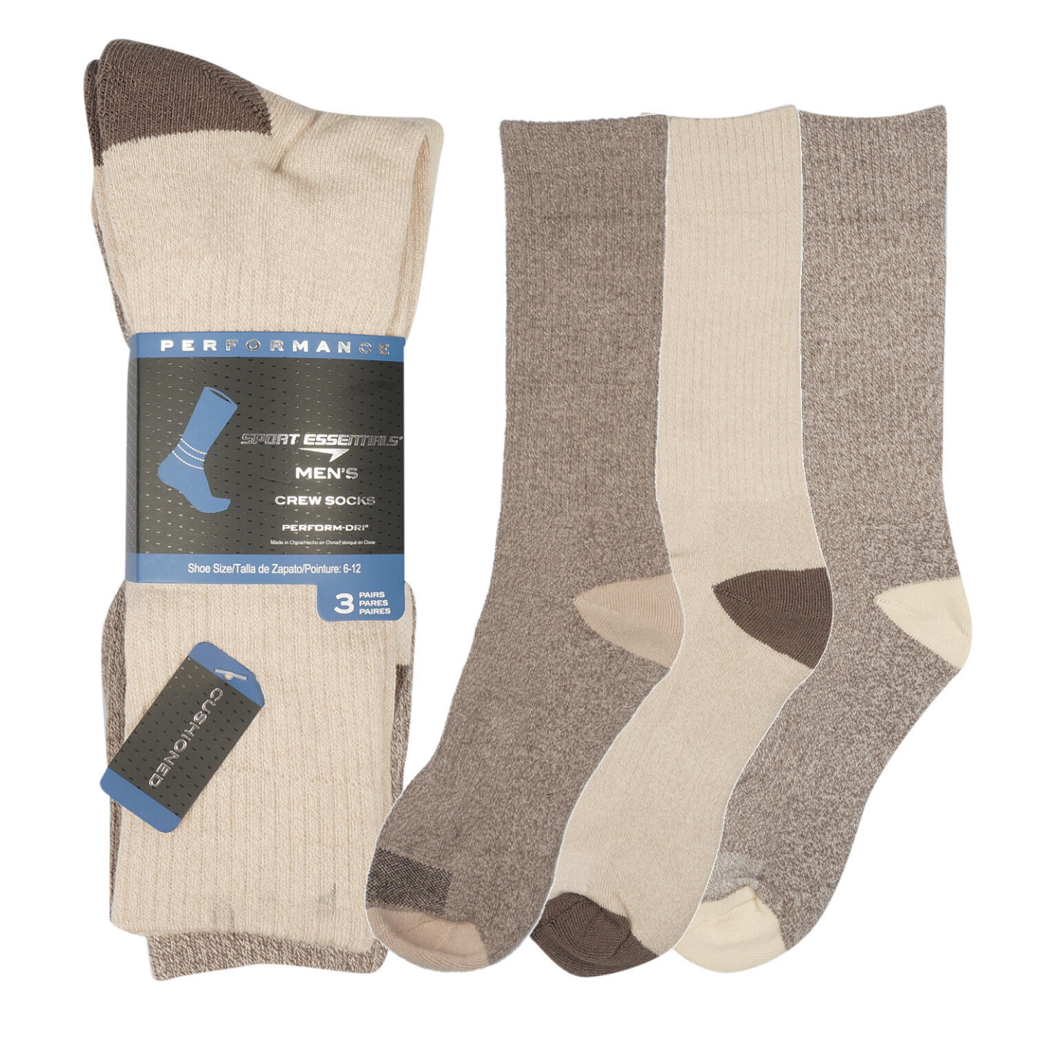 Brown Contrast Sport Essentials Men's Crew Socks 3 Pairs