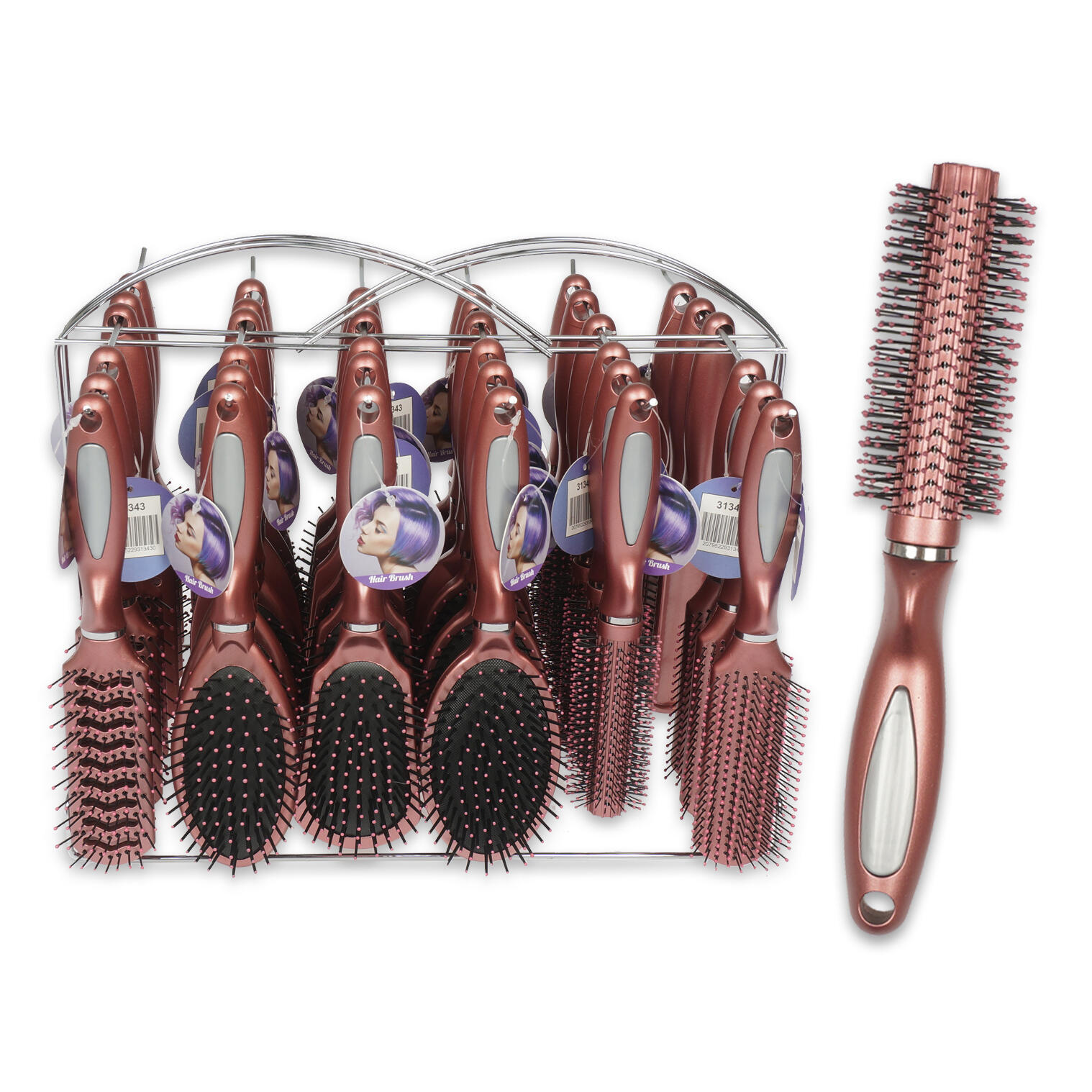 Wholesale 10" Rose Gold Hair Brush Set with Wire Rack DollarDays