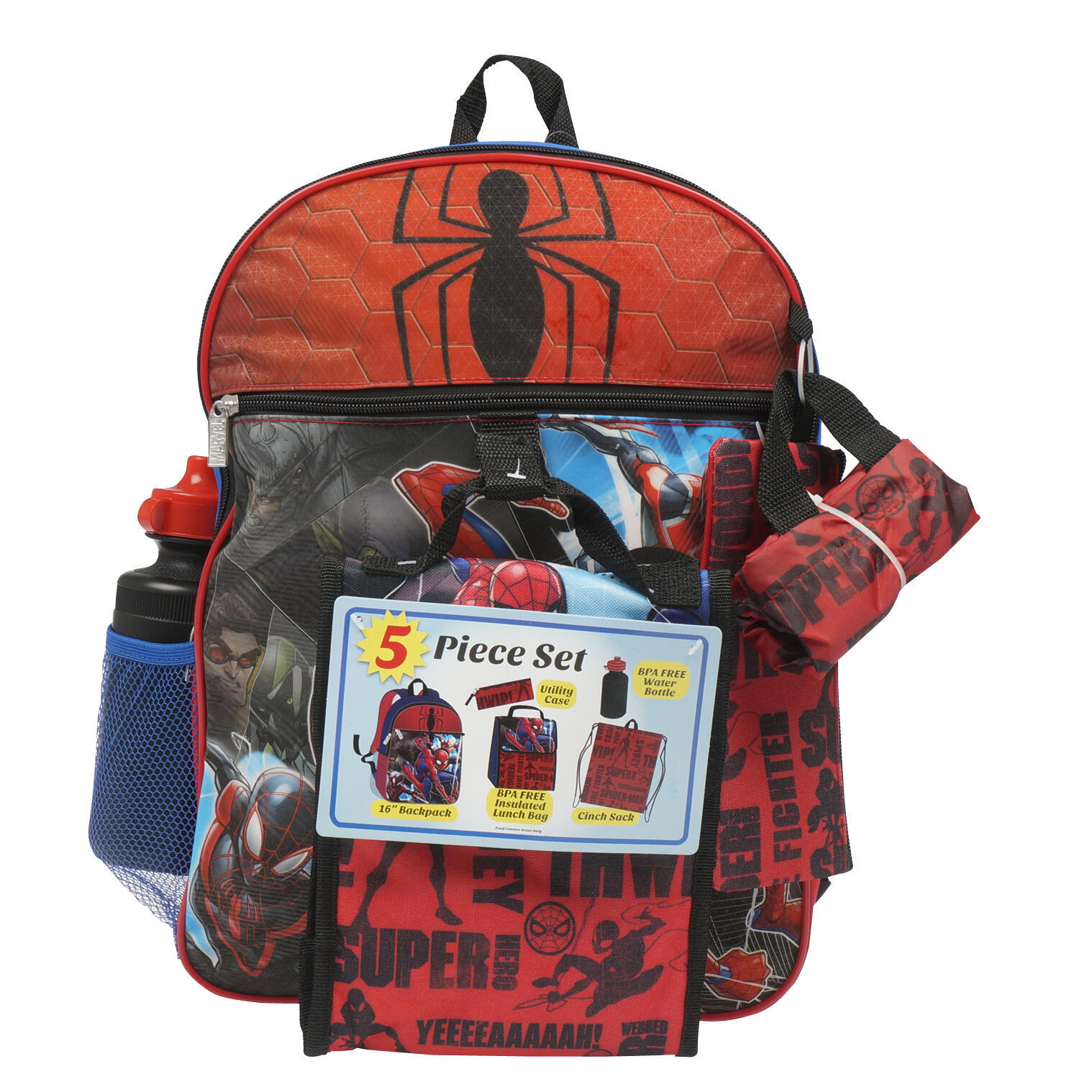 spider man 5 piece backpack