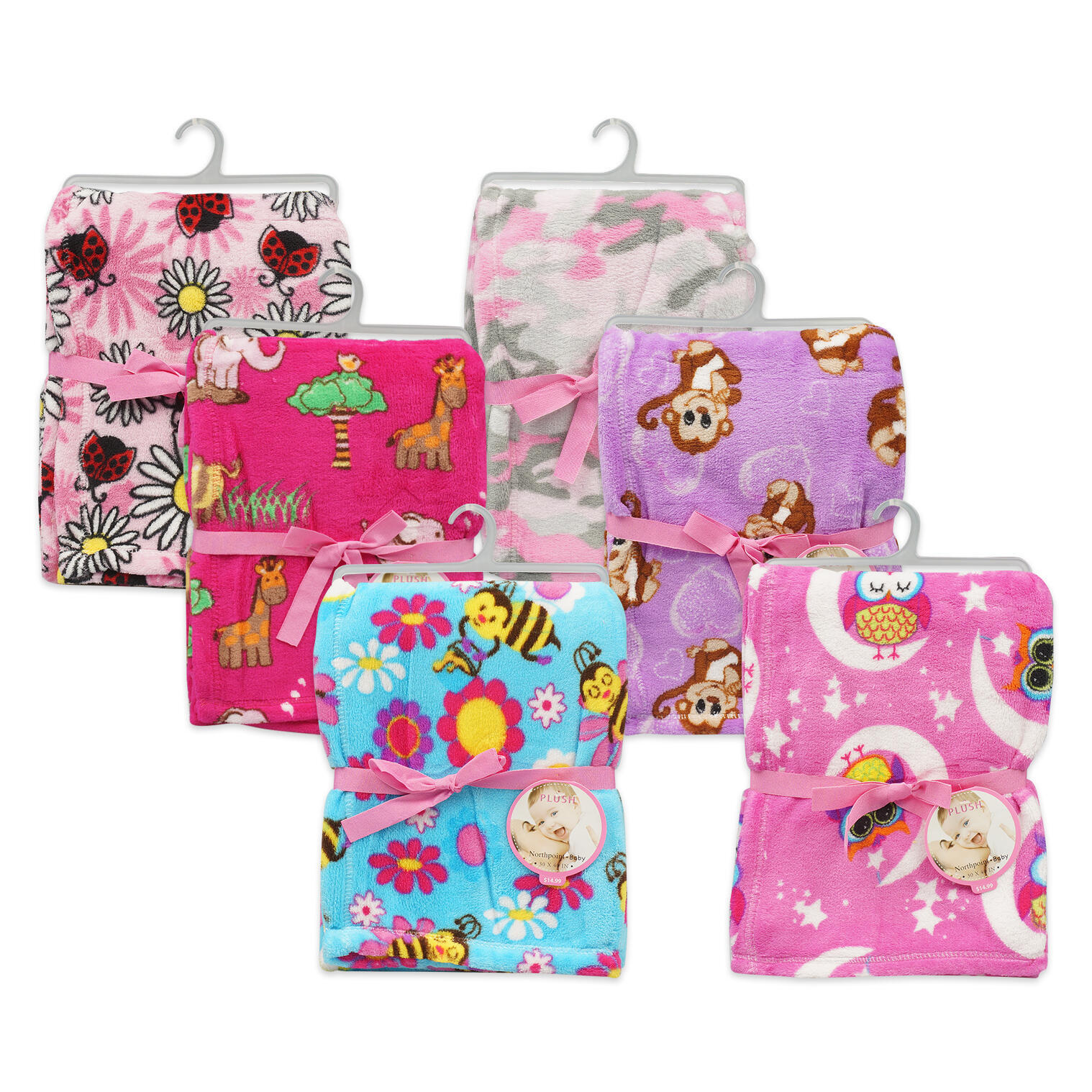 Wholesale 30"x 40" Cute Print Plush Baby Blanket Assorted (SKU