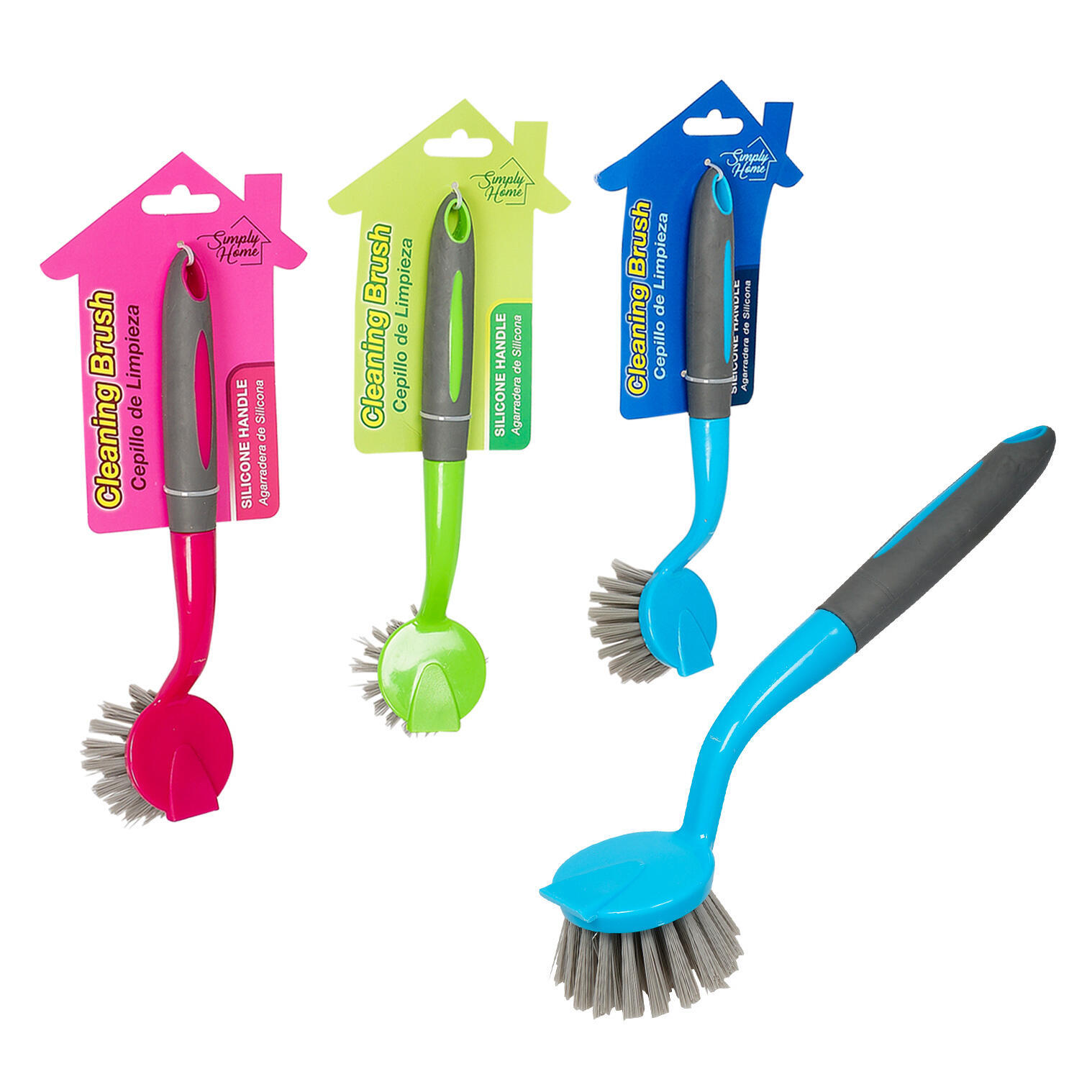 Wholesale Round End Cleaning Brush with Silicone Handle Assorted