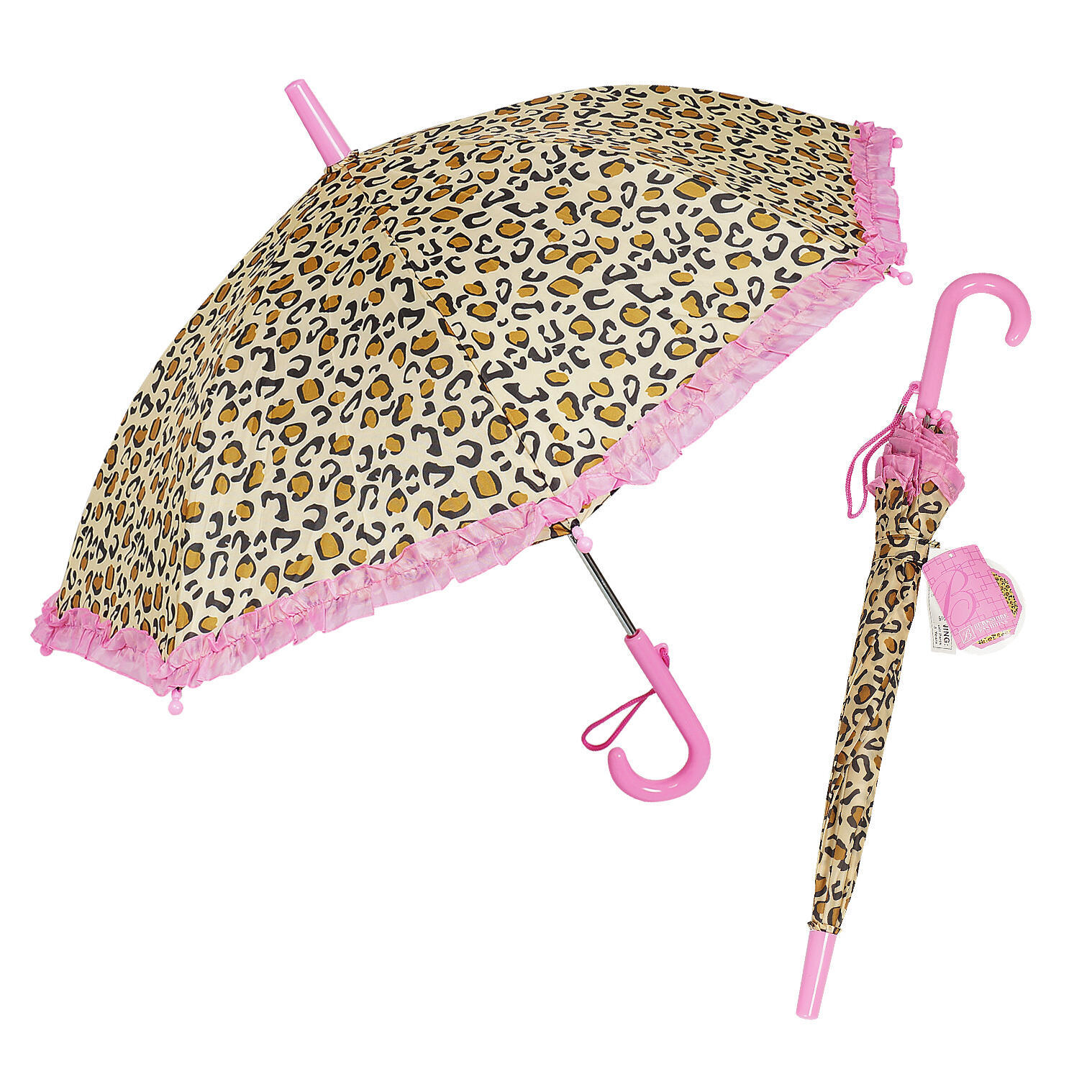 Wholesale Leopard Ruffle Umbrella Pink (SKU 2349558) DollarDays