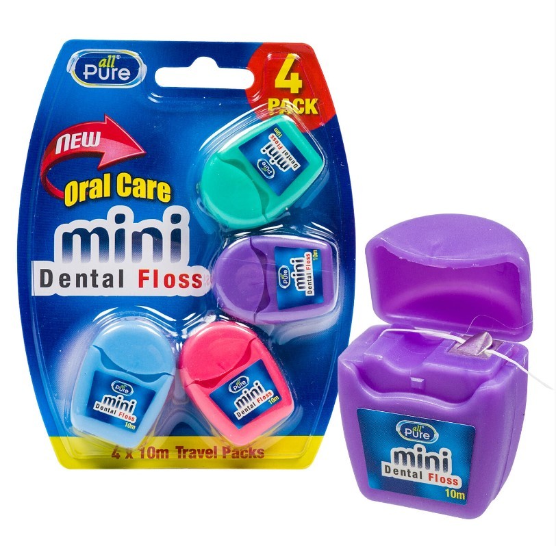 Wholesale Travel Dental Floss 4 Pack, 10m, Assorted Colors